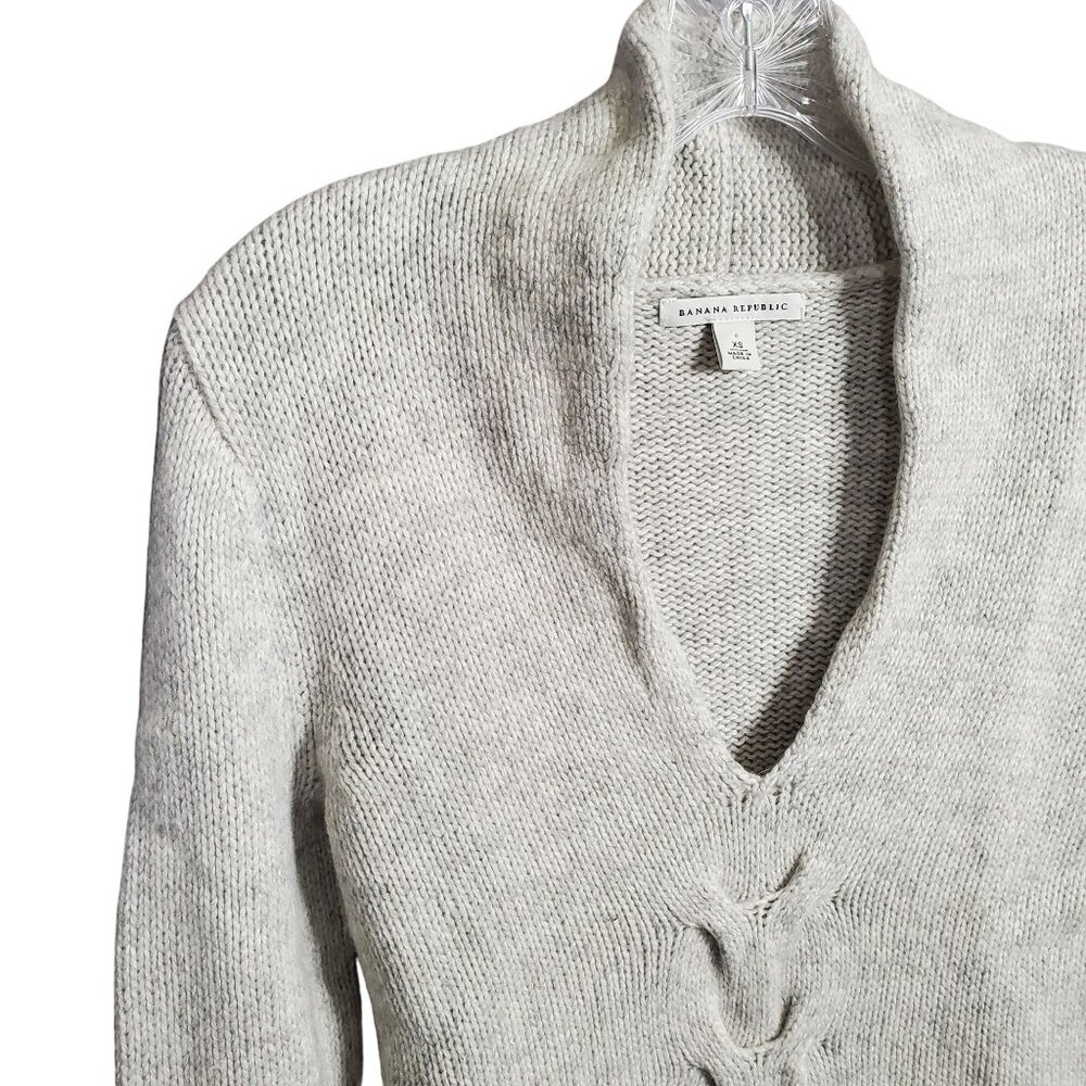 Banana Republic Womens XS Sweater Cable Knit Deep V Lambswool Cashmere Modal - Picture 7 of 11